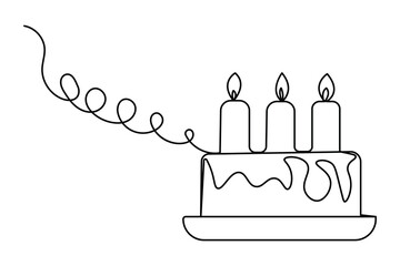 Birthday cake icon in one line drawing
