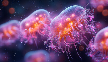 Obraz premium Extreme Macro of Neuron Synapses Firing Electric Impulses – Glowing Neural Network Structure in 32K Hyperrealistic Science Art