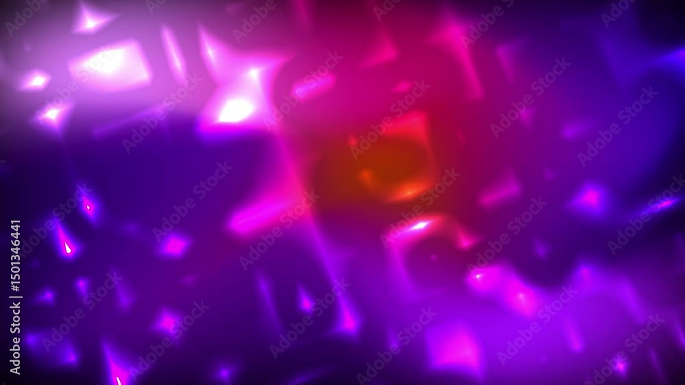Poster abstract animated background featuring glowing purple and red crystal like shapes. dynamic light flo