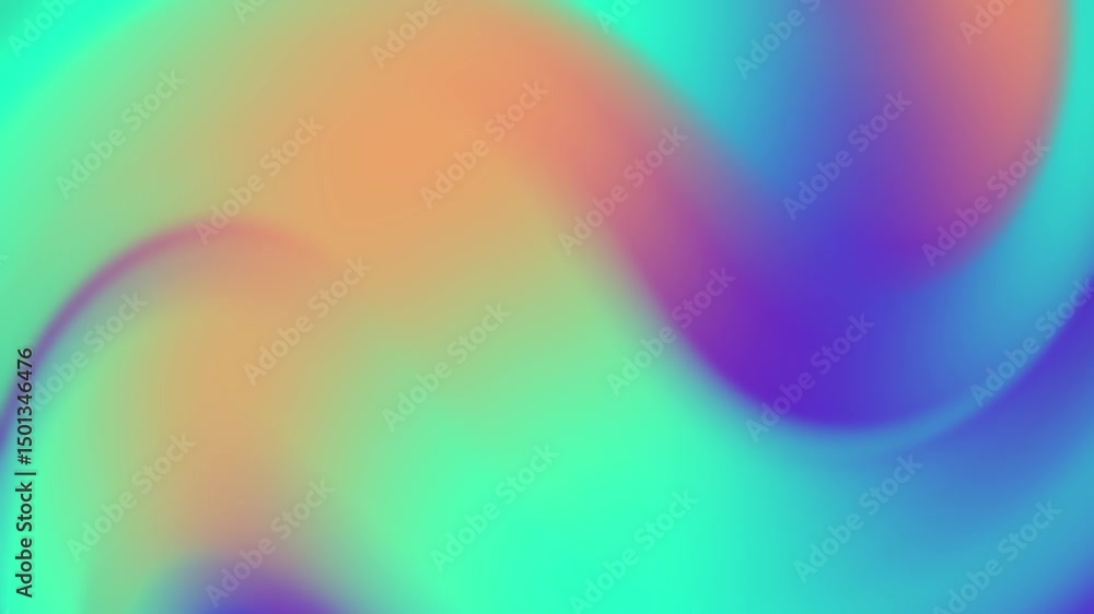 Poster abstract animated background with smooth gradient of turquoise, orange, and violet hues, flowing lik