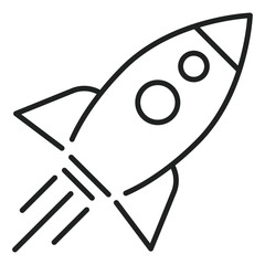 Simple rocket ship flies through space, leaving behind lines that show speed in the sky.