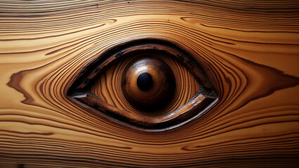 Close-Up of Weathered Wooden Surface with Eye-Shaped Knot – Natural Grain Texture in Warm Earth Tones