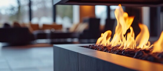 Modern Fireplace with Warm Flames in Luxury Home