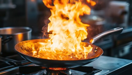 Fiery Culinary Delights: A Wok's Embrace of Flaming Gastronomy