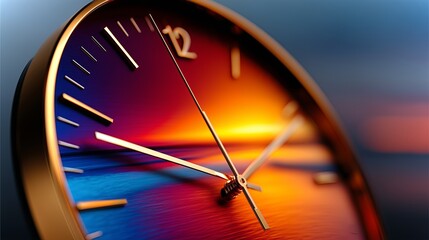 Elegant clock displaying five PM over a serene beach landscape at sunset