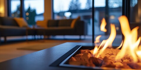 Cozy Evening by the Fireplace in Modern Living Room
