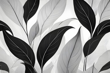 Grayscale Leaf Pattern – Elegant Monochrome Botanical Illustration