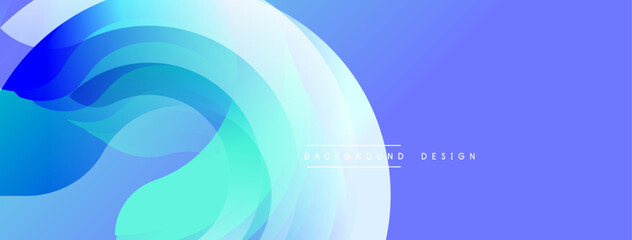 Abstract flowing shapes, blue hues blend into white. Modern design suggests movement, fluidity, clean aesthetic. Background features text background, design.