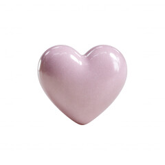 Fototapeta premium A glossy pink heart-shaped object, symbolizing love and affection, isolated on a white background for a clean and elegant appearance.