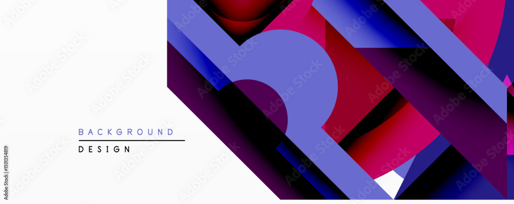 Aufkleber Abstract geometric composition. Overlapping shapes create dynamic visual effect. Vivid magenta, purple, blue hues dominate design. Modern aesthetic suitable for backgrounds.