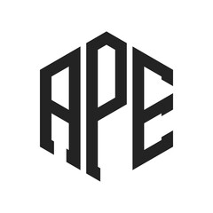APE Logo Design. Initial Letter APE Monogram Logo using Hexagon shape