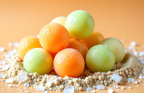 mixed melon balls crushed ice sandy beige
