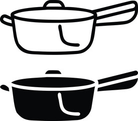 Minimalist Vector Cooking Pot Icon Line Art – Modern Grayscale Kitchen Utensil Illustration