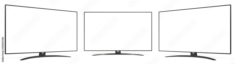 Poster three television with empty display, realistic set device screen mockup