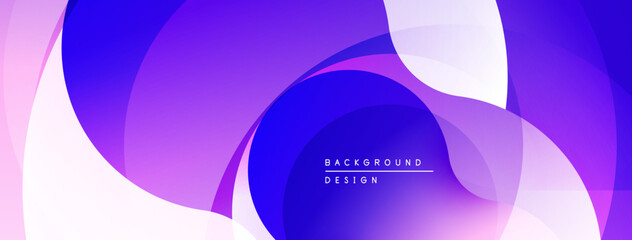 Abstract fluid shapes, purple hues dominate. Gradient transitions create depth, modern design element. Minimalist aesthetic, vibrant colors.