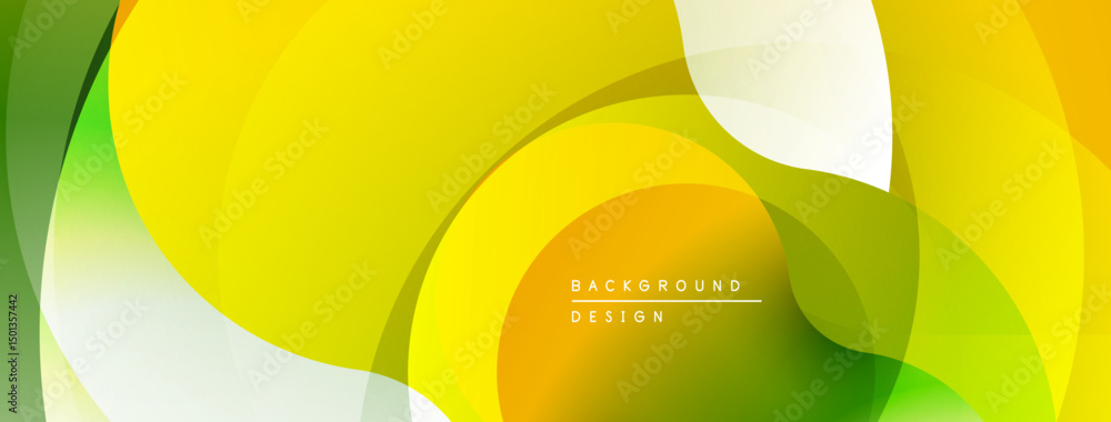 Poster abstract vibrant background. overlapping shapes create dynamic, smooth gradients. yellows, greens do