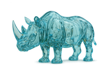 Obraz premium Blue glass rhinoceros standing on transparent background