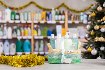 On eve of Christmas, store offers gift for purchase consisting of shower gel, moisturizer and related products