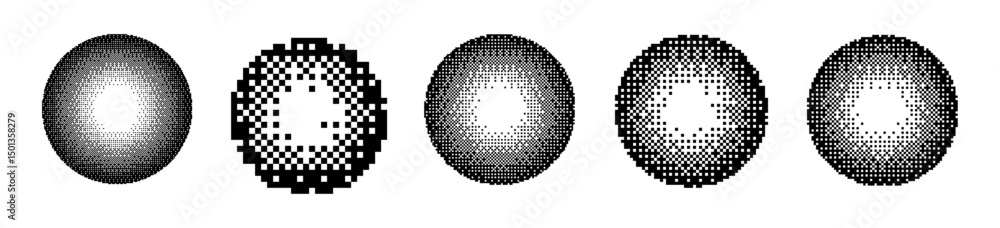 Poster halftone dot pattern with pixel gradient. abstract grunge circles and spray paint effects. flat vect