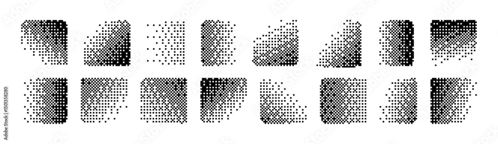 Poster digital pixel element with disintegration and geometric fragments. flat vector illustration isolated