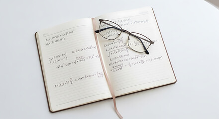 Open Notebook with Equations and Glasses