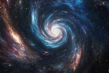 Fototapeta premium Galactic spiral showcasing vibrant colors and cosmic features in a star-filled universe
