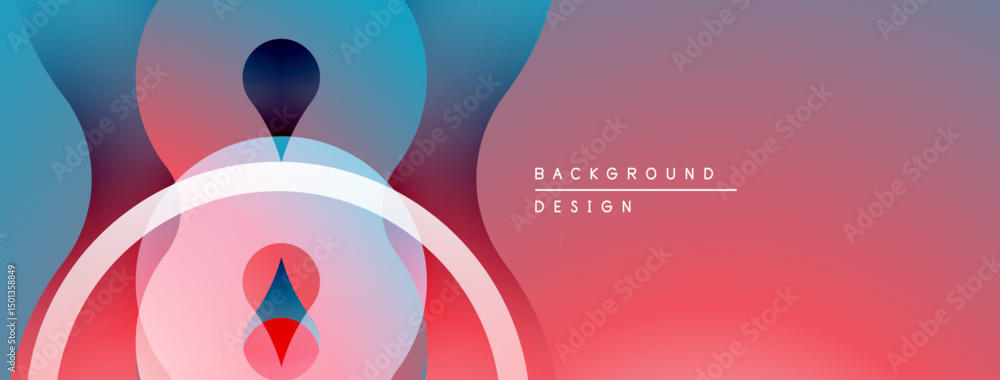 Poster abstract shapes overlap, creating vibrant gradient background. modern design utilizes cool, warm col