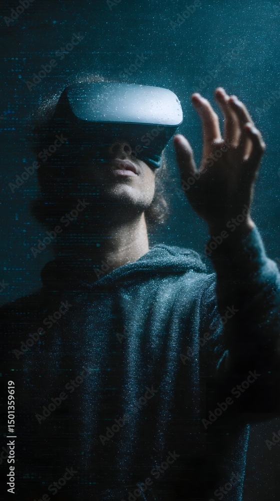 Poster person interacting with virtual security protocols