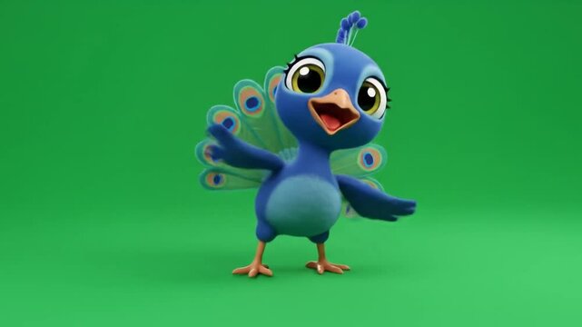 Cartoon peacock illustration on green background