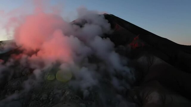 Mystic Volcanic Landscape With Rising Geothermal Fumes And Lava