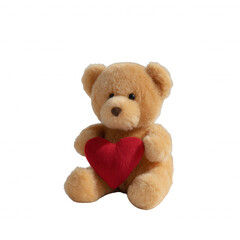 Obraz premium Cute teddy bear holding a red heart, perfect for conveying love and affection. A charming gift for special occasions, birthdays, or to brighten someone's day. Isolated on white.