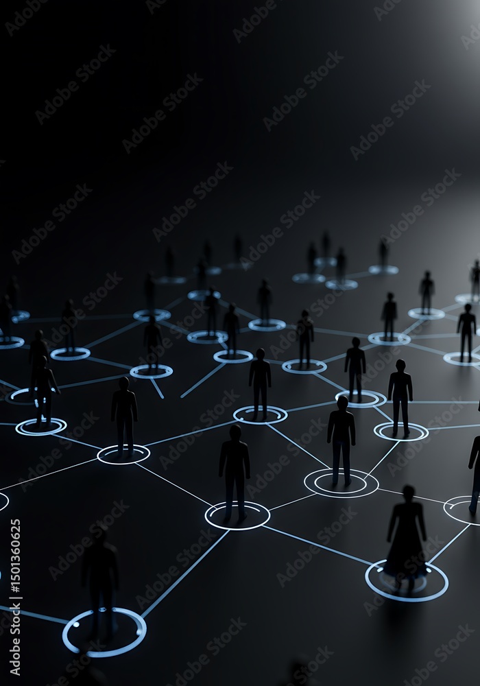 Aufkleber conceptual visualization of a networked community connecting people with digital relationships