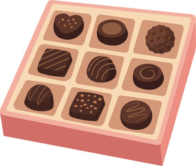 Gift box with tasty chocolate candies. Valentine's day or wedding concept. Flat vector illustration.