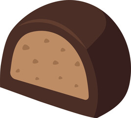 Chocolate candy with caramel filling. Sweet confectionery food. Vector illustration isolated