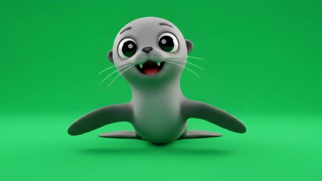 Cartoon seal character against green background