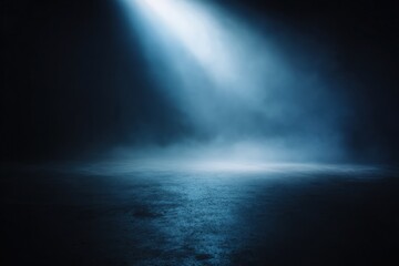 A single spotlight illuminates a dark, misty surface, creating a dramatic, mysterious atmosphere.