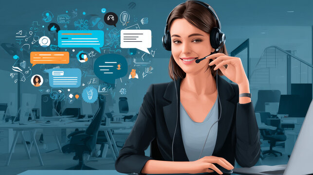 Contact us banner of customer support service, online help and feedback. Vector company landing page with isometric illustration of people workers and tablet with call and chat icons