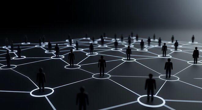 Network of connected people representing community and global communication on dark background - Powered by Adobe