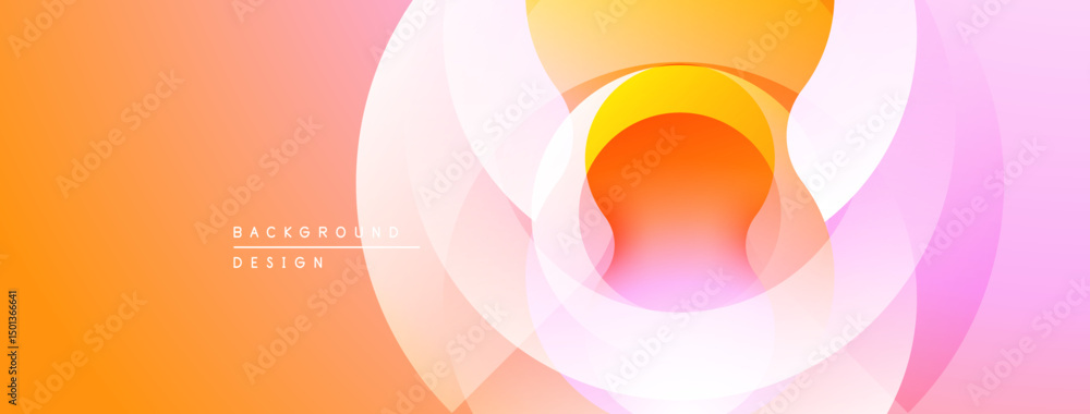 Poster abstract design features layered circles. warm orange, yellow, pink hues create soft gradient effect