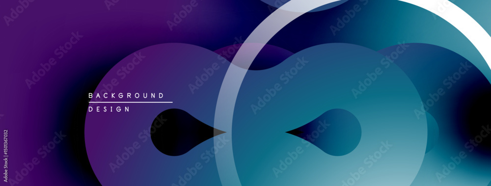 Poster abstract fluid shapes, vibrant purple, teal gradients. modern design, smooth transitions, layered fo