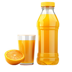 Refreshing Orange Juice Bottle Glass and Orange Slice
