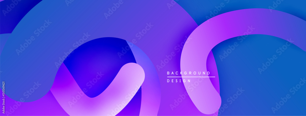 Poster abstract fluid shapes, vibrant purple, blue gradients. modern design, smooth transitions, dynamic co