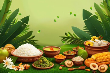 Abstract vivid greeting card with holiday composition for happy celebrate Onam on colored background