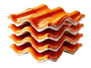 Orange Roof Tile Stacked: A collection of vibrant orange roof tiles, meticulously arranged, showcasing their intricate design and ready for construction, embodying strength and protection.