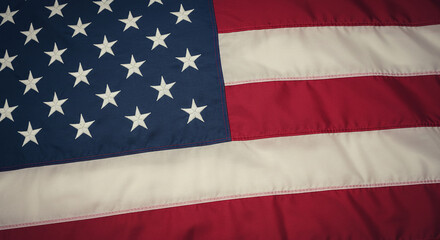 Obraz premium Close up of an american flag with stars american flag, patriotic, national symbol, waving, stars and stripes, red, white, blue, textured fabric, vintage, weathered, detailed 
