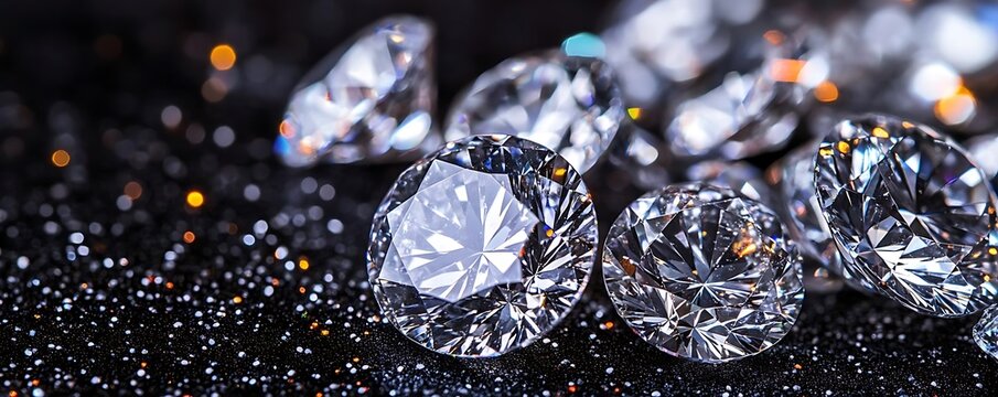 Sparkling diamonds on black glitter. Luxury