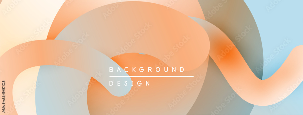 Poster Abstract fluid shapes blend, creating soft gradients. Peach, blue, gray hues dominate design. Minimal text present. Modern aesthetic.