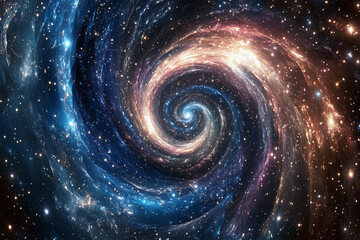 Galactic spiral showcasing vibrant colors and cosmic features in a star-filled universe