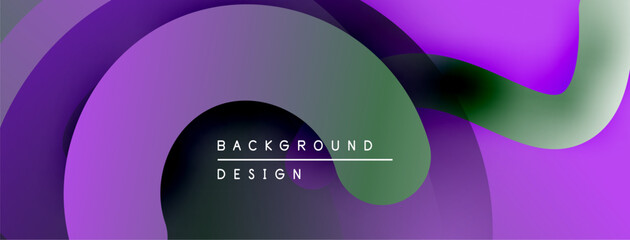 Fototapeta premium Abstract fluid shapes overlap, creating vibrant purple, green gradients. Modern design element for backgrounds, presentations.
