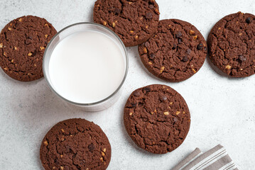 Chocolate cookies and glass of milk